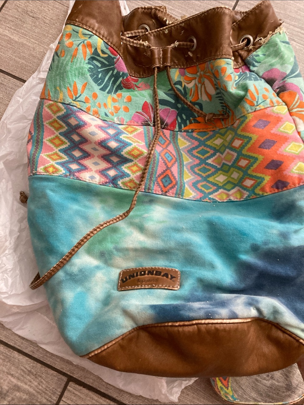 Union Bay Tropical Multicolor Boho Drawstring Backpack